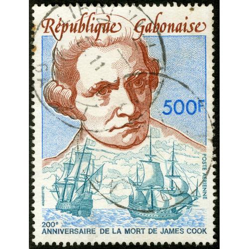 Timbre Oblitéré République Gabonaise, 200e Anniversaire De La Mort De James Cook, Poste Aérienne, 500 F