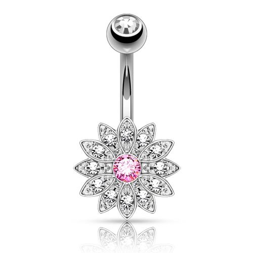 Piercing Nombril Ventre Boule Fleur Cristal Bijoux Acier Chirurgical Inoxydable Anti Allergique Banane Barbell Louisa Rose Lovepiercing
