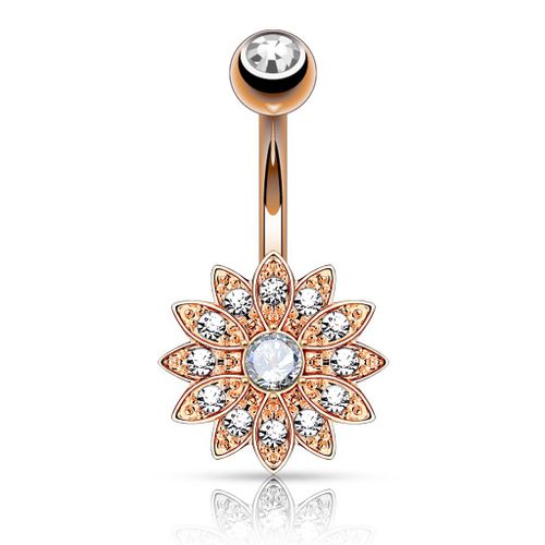 Piercing Nombril Ventre Boule Fleur Cristal Bijoux Acier Chirurgical Inoxydable Anti Allergique Banane Barbell Louisa Cuivré Lovepiercing