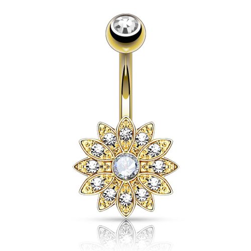 Piercing Nombril Ventre Boule Fleur Cristal Bijoux Acier Chirurgical Inoxydable Anti Allergique Banane Barbell Louisa Or Lovepiercing