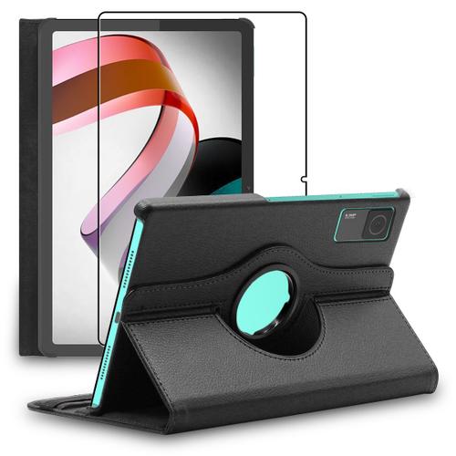 Ebeststar - Housse + Film D'écran En Verre Trempé Xiaomi Redmi Pad Coque Etui Rotation 360 Protection Pu Cuir, Noir [Dimensions Precises Tablette : 250.5 X 158.1 X 7.1 Mm, Écran 10.6'']