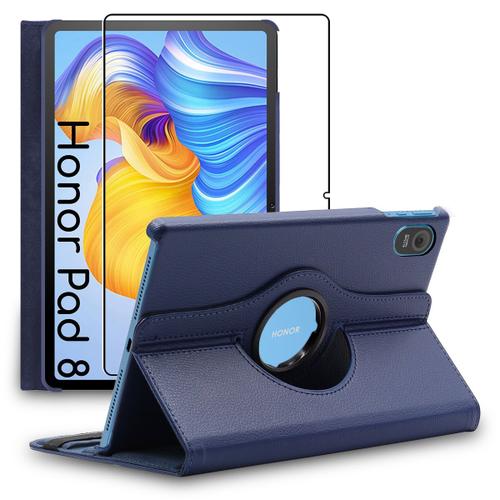 Ebeststar - Housse + Film D'écran En Verre Trempé Honor Pad 8 Coque Rotation 360 Etui Protection Pu Cuir, Bleu Foncé [Dimensions Precises Tablette : 278.5 X 174.1 X 6.9 Mm, Écran 12.0'']