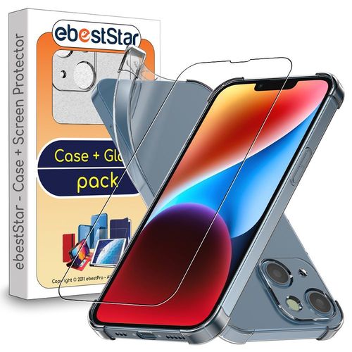 Ebeststar - Coque + Film D'écran En Verre Trempé Iphone 14 Plus Etui Silicone Slim Coins Rebords Renforcés, Antichoc, Transparent [Dimensions Precises Smartphone : 160.8 X 78.1 X 7.8 Mm, Écran 6.7''] [Nb: Lire Description]