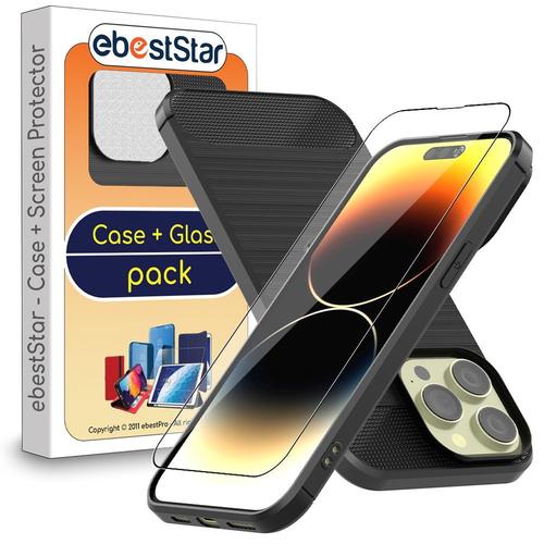 Ebeststar - Coque + Film D'écran En Verre Trempé Iphone 14 Pro Max Housse Motif Fibre Carbone Premium, Noir [Dimensions Precises Smartphone : 160.7 X 77.6 X 7.9 Mm, Écran 6.7''] [Nb: Lire Description]