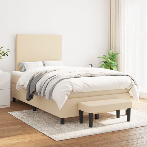 Vidaxl Lit À Sommier Tapissier Avec Matelas Crème 120x200 Cm Tissu