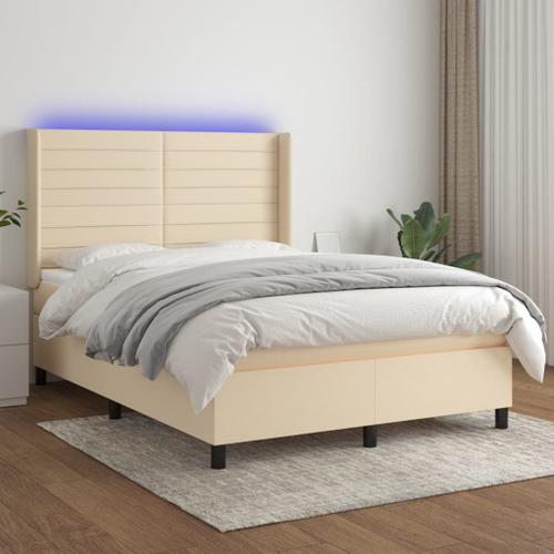 Vidaxl Sommier Tapissier Avec Matelas Et Led Crème 140x200 Cm Tissu