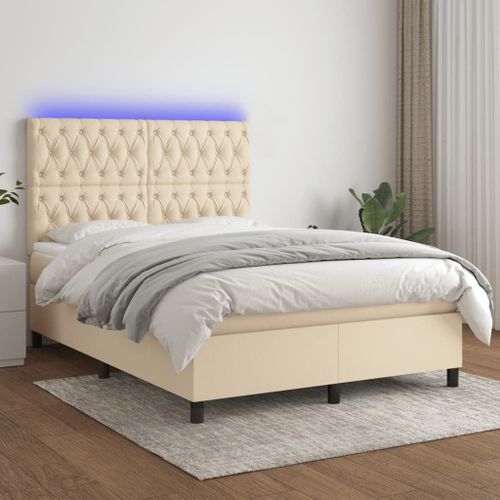 Vidaxl Sommier Tapissier Avec Matelas Et Led Crème 140x200 Cm Tissu