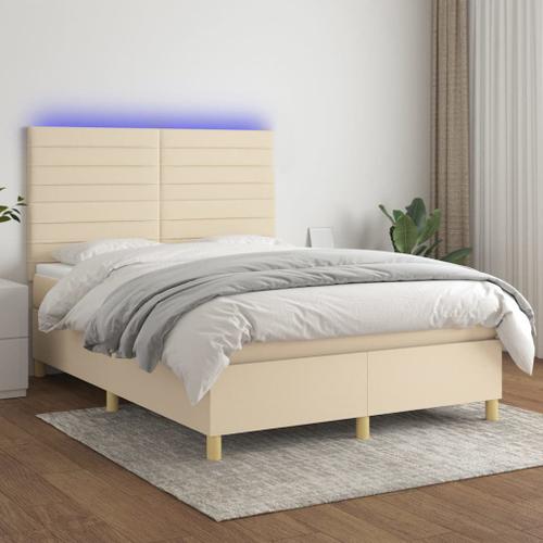 Vidaxl Sommier Tapissier Avec Matelas Et Led Crème 140x200 Cm Tissu