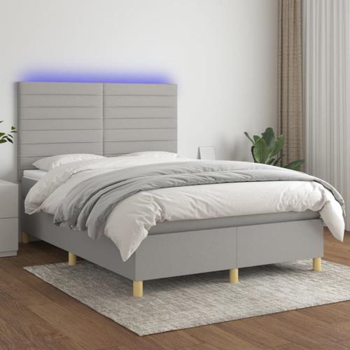 Vidaxl Sommier Tapissier Et Matelas Et Led Gris Clair 140x200 Cm Tissu