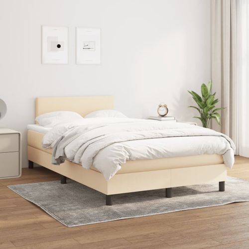 Vidaxl Lit À Sommier Tapissier Avec Matelas Crème 120x200 Cm Tissu