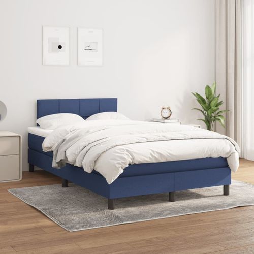 Vidaxl Lit À Sommier Tapissier Avec Matelas Bleu 120x200 Cm Tissu