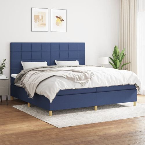 Vidaxl Lit À Sommier Tapissier Avec Matelas Bleu 200x200 Cm Tissu