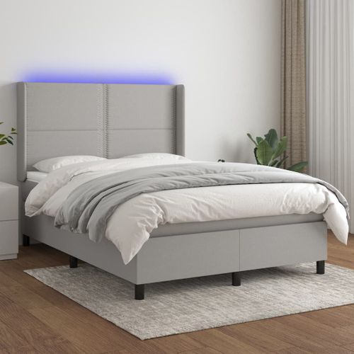 Vidaxl Sommier Tapissier Et Matelas Et Led Gris Clair 140x200 Cm Tissu