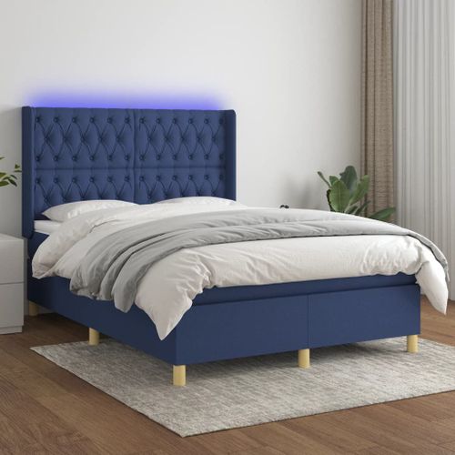Vidaxl Sommier Tapissier Avec Matelas Et Led Bleu 140x200 Cm Tissu