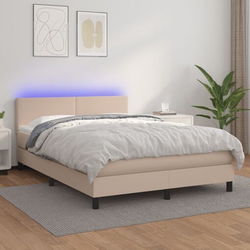 vidaXL Sommier tapissier matelas LED Cappuccino 140x190 cm Similicuir