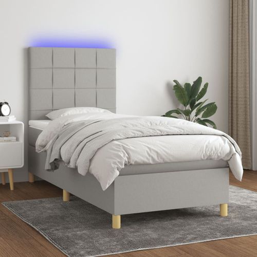 Vidaxl Sommier Tapissier Avec Matelas Et Led Gris Clair 90x200cm Tissu