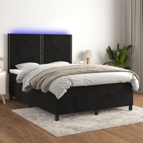 Vidaxl Sommier Tapissier Avec Matelas Et Led Noir 140x200 Cm Velours