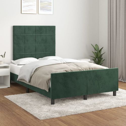 Vidaxl Cadre De Lit Avec Tête De Lit Vert Foncé 120x200 Cm Velours