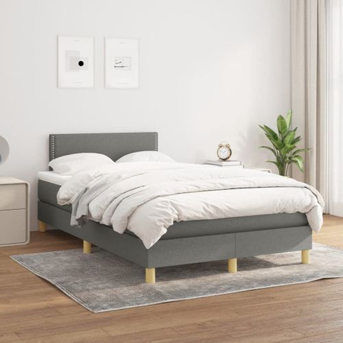 Vidaxl Lit À Sommier Tapissier Avec Matelas Gris Foncé 120x200cm Tissu