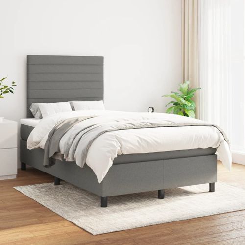 Vidaxl Lit À Sommier Tapissier Avec Matelas Gris Foncé 120x200cm Tissu