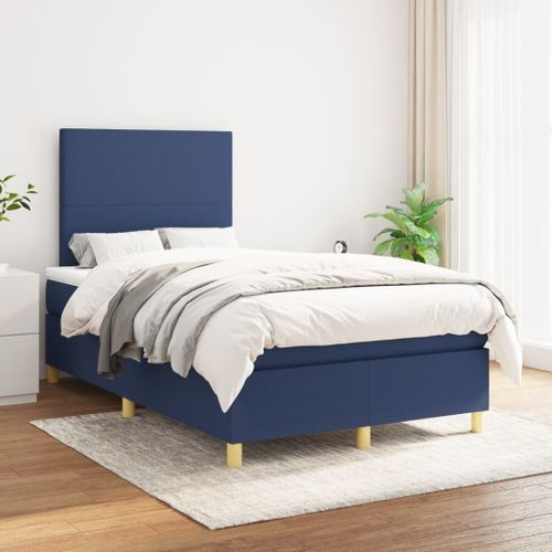 Vidaxl Lit À Sommier Tapissier Avec Matelas Bleu 120x200 Cm Tissu