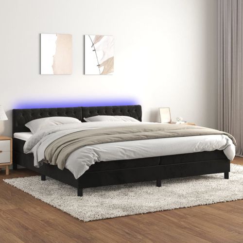 Vidaxl Sommier Tapissier Avec Matelas Et Led Noir 200x200 Cm Velours