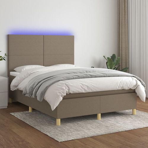 Vidaxl Sommier Tapissier Avec Matelas Et Led Taupe 140x200 Cm Tissu