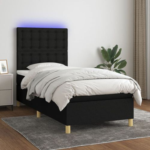 Vidaxl Sommier Tapissier Avec Matelas Et Led Noir 90x200 Cm Tissu