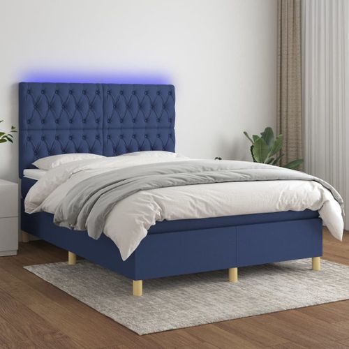 Vidaxl Sommier Tapissier Avec Matelas Et Led Bleu 140x200 Cm Tissu