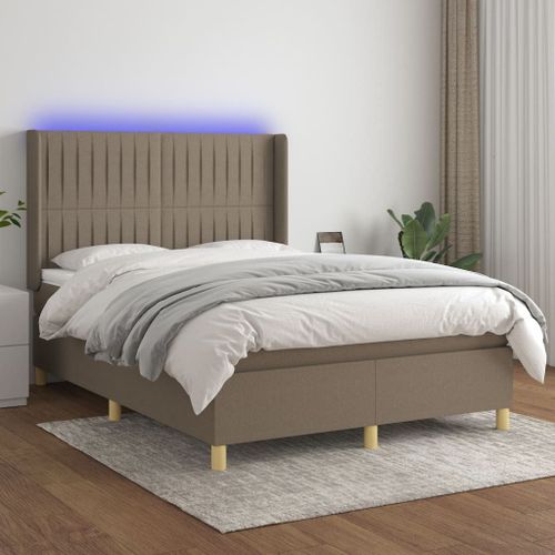 Vidaxl Sommier Tapissier Avec Matelas Et Led Taupe 140x200 Cm Tissu