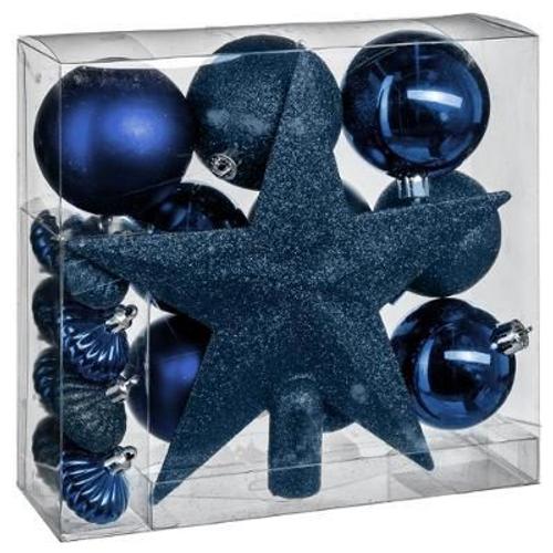 Décoration de sapin boules + cimier bleu x18 pièces