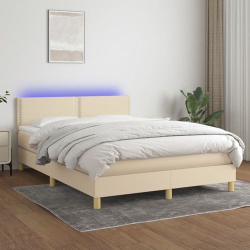 Vidaxl Sommier Tapissier Avec Matelas Et Led Crème 140x200 Cm Tissu