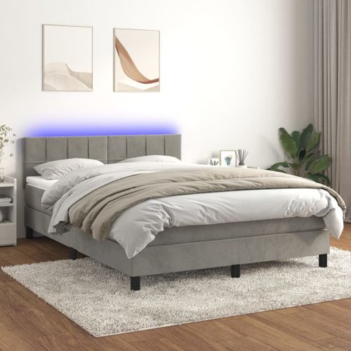 Vidaxl Sommier Tapissier Matelas Et Led Gris Clair 140x200 Cm Velours
