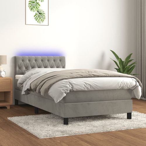 Vidaxl Sommier Tapissier Et Matelas Et Led Gris Clair 90x200cm Velours