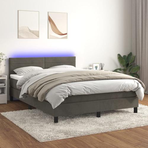 Vidaxl Sommier Tapissier Matelas Et Led Gris Foncé 140x200 Cm Velours