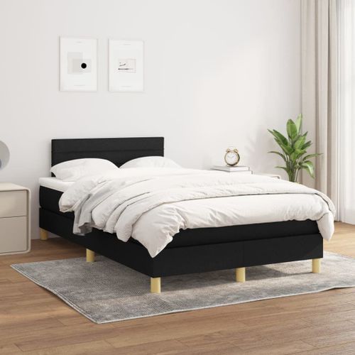 Vidaxl Lit À Sommier Tapissier Avec Matelas Noir 120x200 Cm Tissu
