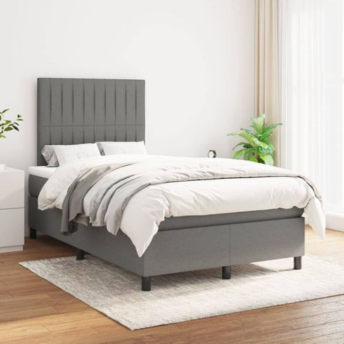 Vidaxl Lit À Sommier Tapissier Avec Matelas Gris Foncé 120x200cm Tissu