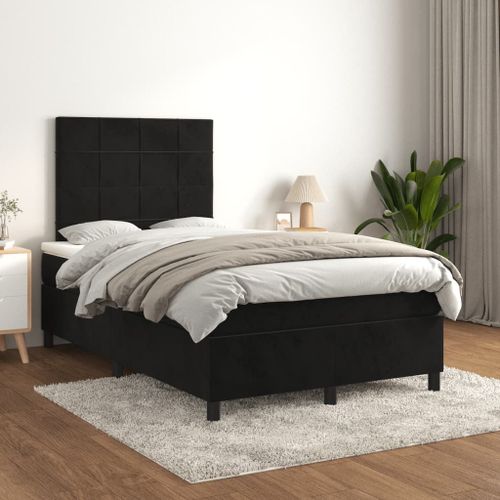 Vidaxl Lit À Sommier Tapissier Avec Matelas Noir 120x200 Cm Velours