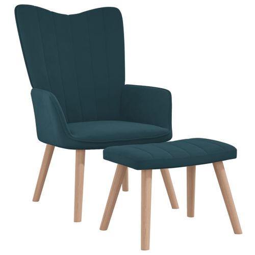 Vidaxl Chaise De Relaxation Avec Repose-Pied Bleu Velours