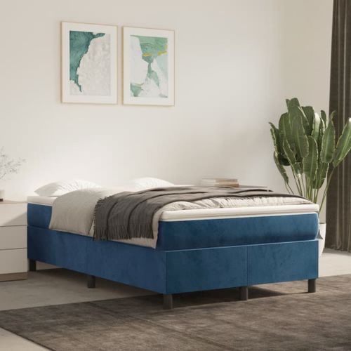Vidaxl Lit À Sommier Tapissier Et Matelas Bleu Foncé 120x200cm Velours