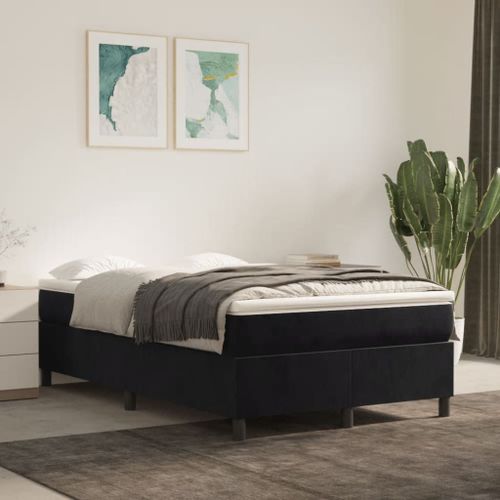 Vidaxl Lit À Sommier Tapissier Avec Matelas Noir 120x200 Cm Velours