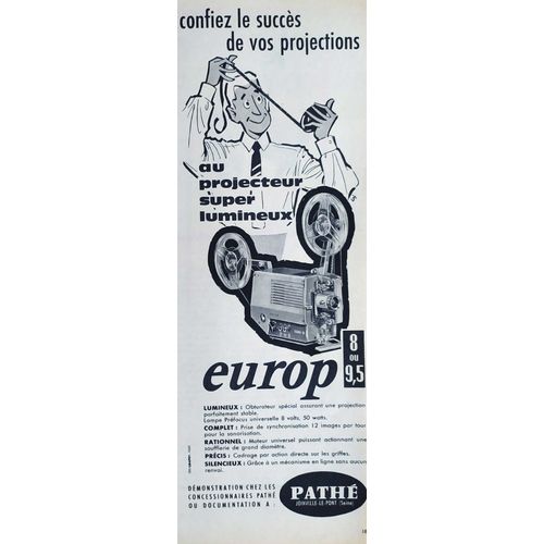 Publicité Papier - Ciné-Projecteur Pathé Europ 8 Ou 9,5 Mm De 1959