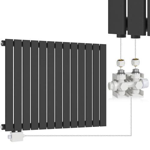 Aquamarin® Radiateur Horizontal avec Valve Thermostatique - 600x886x52 mm, Panneau Plat Simple, Acier, Anthracite, Temp Réglable 5 Niveaux, Vanne Blanche - Chauffage Central Salle de Bai...