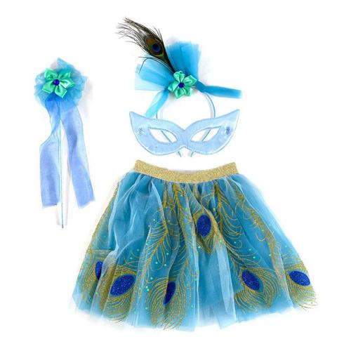 Kit Fée Paon Enfant : Tutu, Masque, Coiffe Et Baguette