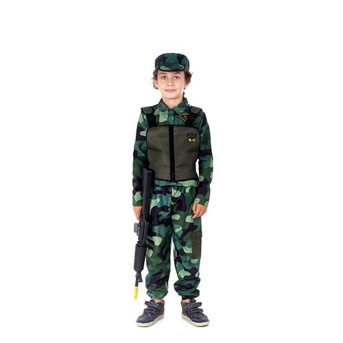Déguisement Militaire Camouflé Vert Avec Casquette Enfant