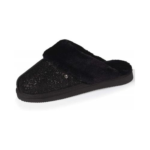 Isotoner Chausson Mules Cuir Et Fourrure Noir