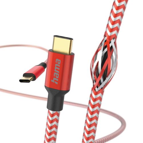 Câble de charge "Reflective", USB-C - USB-C, 1,5 m, nylon, rouge