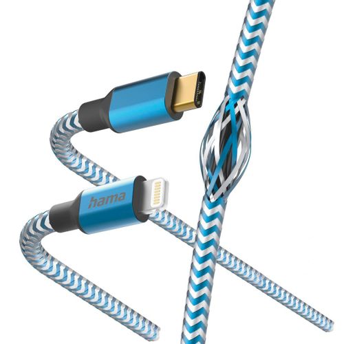 Câble de charge "Reflective", USB-C - Lightning, 1,5 m, nylon, bleu