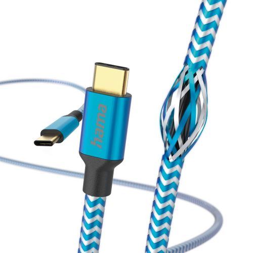 Câble de charge "Reflective", USB-C - USB-C, 1,5 m, nylon, bleu