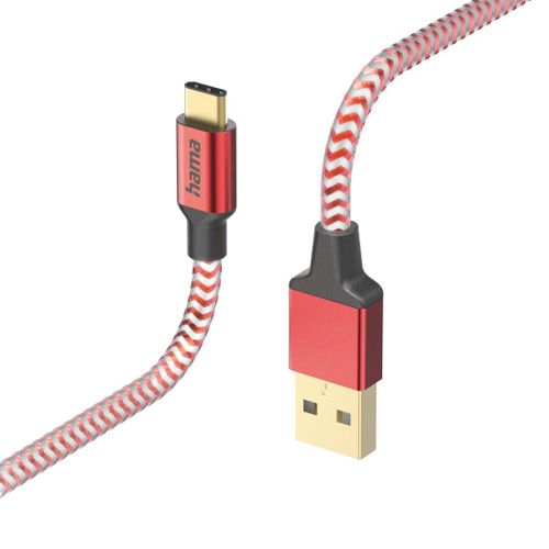 Câble de charge "Reflective", USB-A - USB-C, 1,5 m, nylon, rouge